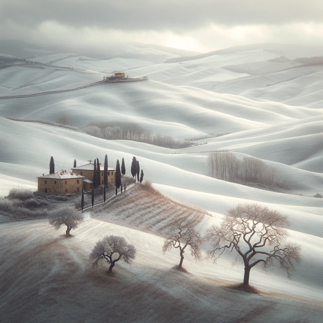 Die Toskana im Schnee