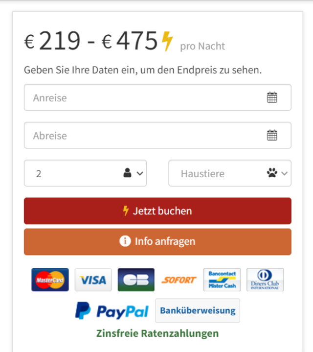Ratenzahlungsplan beim Buchungsvorgang