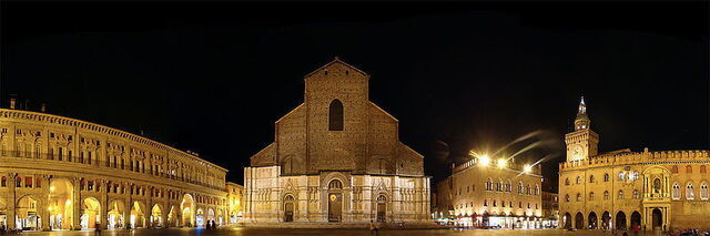 Ansicht der Säulengängen in Bologna bei Nacht