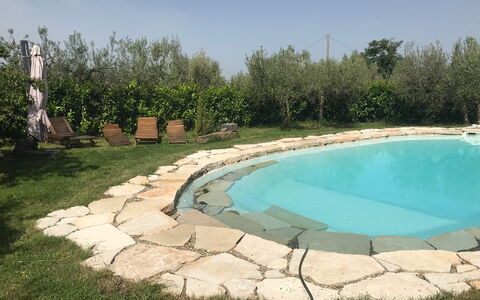 Villa Eleonora: Schwimmbad, Flagstone, Hinterhof, Landscaping, Garten, Water Feature, Resort, Gartenmöbel