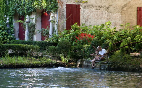 Ca' Marcello: Wasser, Wasserweg, Vegetation, Fluss, Kanal, Bank, Baum, Wasserlauf, Haus, Pflanze