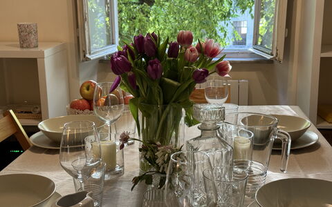 Alle Mura: Möbel, Geschirr, Drinkware, Tabelle, Servierware, Kelche, Dishware, Tischdecke, Esszimmer, Interior Design