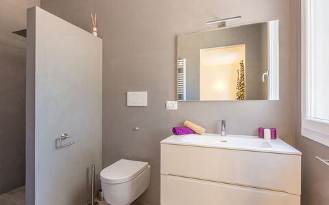 Villa Stella Cadente: Spiegel, Eigentum, Zapfhahn, Sinken, Badezimmerschrank, Armatur, Bad Sink, Badezimmer, Lila