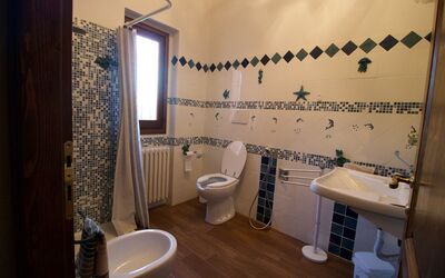 Il Fiasco: Eigentum, Sinken, Armatur, Bad Sink, Badezimmer, Lila, Zapfhahn, Gebäude, Vorhang, Spiegel