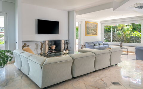 Villa Antonietta: Pflanze, Eigentum, Couch, Zimmerpflanze, Fenster, Komfort, Interior Design, Flooring, Wohnzimmer, Fussboden