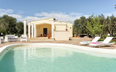Villa Käthe Con Piscina Privata: Wasser, Himmel, Wolke, Eigentum, Pflanze, Gebäude, Schwimmbad, Azurblau, Baum, Schatten