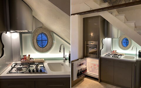 Villa Vetice: Cabinetry, Countertop, Interior Design, Beleuchtung, Sinken, Herd, Küche, Fussboden, Küchengerät, Zapfhahn