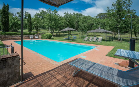 Borgo La Casina - Badia Agnano, Toscana: Wasser, Himmel, Eigentum, Pflanze, Schwimmbad, Gebäude, Wolke, Schatten, Azurblau, Baum