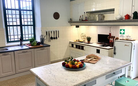 Massarosa Front Lake, The Gargoyles: Küche, Countertop, Küchengerät, Cabinetry, Flooring, Spüle, Interior Design, Möbel, Herd, Sinken