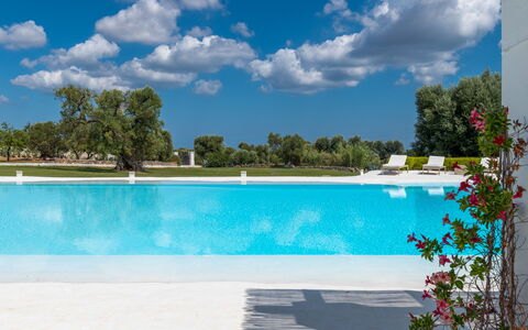 Masseria Isaia: Wasser, Himmel, Wolke, Pflanze, Eigentum, Schwimmbad, Blau, Azurblau, Baum, Gartenmöbel