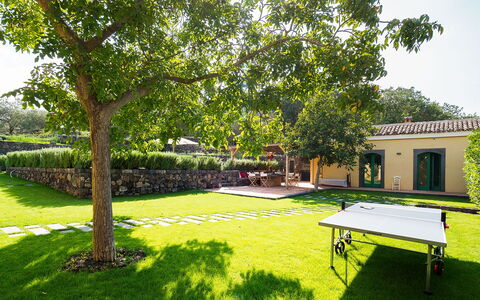 Villa Tranquilla - Randazzo, Sicilia: Pflanze, Gebäude, Möbel, Tabelle, Grün, Baum, Schatten, Botanik, Gartenmöbel, Himmel