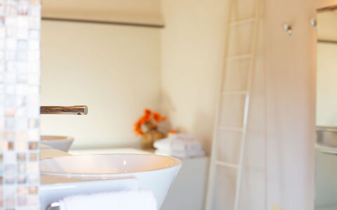 Villa Gelso: Zapfhahn, Armatur, Bad Sink, Sinken, Badezimmerschrank, Holz, Fussboden, Flooring, Installation, Badezimmer