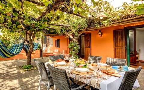 Villa Sorrentina With Panoramic Terrace: Pflanze, Tabelle, Gebäude, Möbel, Eigentum, Fenster, Geschirr, Stuhl, Orange, Interior Design
