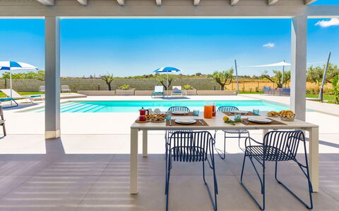 Villa Marzamemi: Möbel, Gartenmöbel, Stuhl, Tabelle, Küche & Esszimmer Tisch, Tisch Im Freien, Restaurant, Resort, Terrasse, Schwimmbad