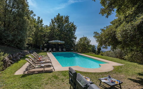 Villa Linchiano: Blau, Schwimmbad, Baum, Schatten, Garten, Landscaping, Gartenmöbel, Eco Hotel, Immergrün