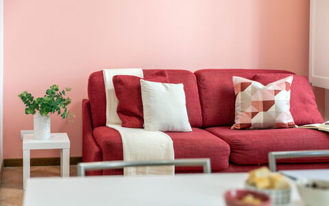 Movie Suite Jesi: Rot, Möbel, Rosa, Interior Design, Zimmer, Dekokissen, Kissen, Kissen, Wohnzimmer, Farbe