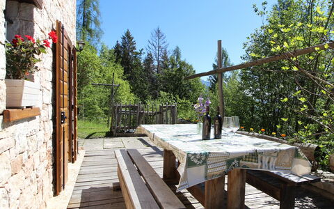 Baita Costa Di Gial: Holz, Möbel, Hütte, Veranda, Tisch Im Freien, Stuhl, Gartenmöbel, Küche & Esszimmer Tisch, Hartholz, Holzbeize