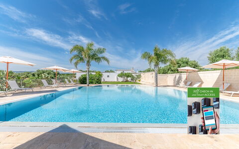 Masseria Lamagrotte: Schwimmbad, Gartenmöbel, Regenschirm, Resort, Freizeit, Stuhl, Eco Hotel, Schatten, Sonnenliege, Landscaping