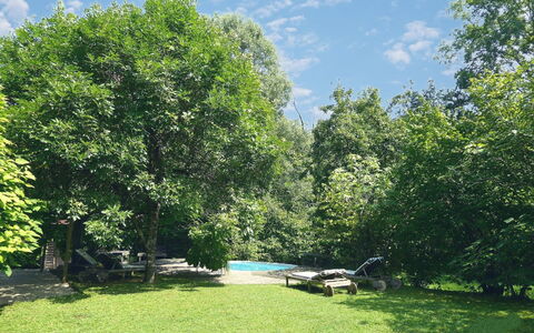 Chalet Fagarè, Pool, Sauna, Prosecco Hills: Baum, Blatt, Ast, Vegetation, Strauch, Garten, Schatten, Rasen, Frühling, Sonnenlicht