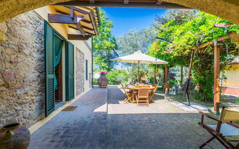 Podere la Botte, Pool, Lari: Tür, Blumentopf, Flagstone, Garten, Schatten, Zimmerpflanze, Landscaping, Hazienda, Cobblestone, Garten