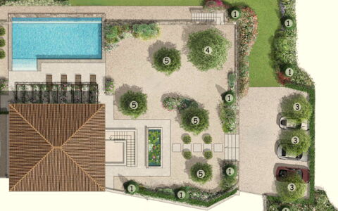 Villa Elisa: Garten, Landscaping, Hinterhof, Design, Garten, Hof, Terrasse, Outdoor Struktur, Flagstone, Villa