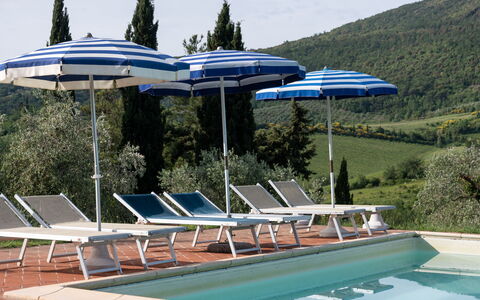 Podere le Lune with Pool, San Gimignano: Gartenmöbel, Resort, Schatten, Tisch Im Freien, Schwimmbad, Sonnenliege, Stuhl, Eco Hotel, Regenschirm, Zimmerpflanze