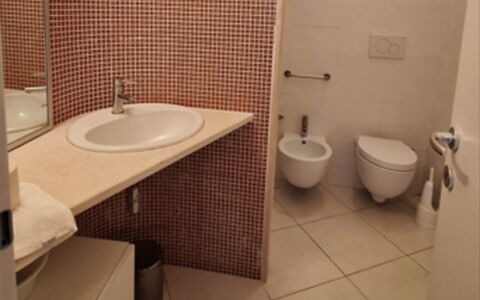 Rocciarossa: Badezimmer, Wand, Armatur, Bad Sink, Flooring, Fussboden, Interior Design, Toilette, Toilleten Sitz, Installation