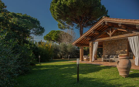 Villa Bolgheri Vermentino Castagneto Carducci: Holz, Dach, Garten, Schatten, Hütte, Gartenbauten, Landscaping, Hinterhof, Outdoor Struktur, Estate