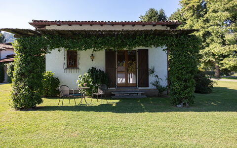 Villa Brin: Gras, Haus, Hütte, Strauch, Dach, Zuhause, Garten, Grundstueck, Tür