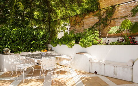 Casa Bellevue: Möbel, Gartenmöbel, Stuhl, Tabelle, Tisch Im Freien, Garten, Schatten, Blumentopf, Garten
