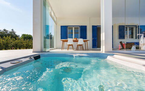 Villa Betty: Blau, Verbundwerkstoff, Schwimmbad, Freizeit, Resort, Gartenmöbel, Schatten, Villa, Design, Eco Hotel