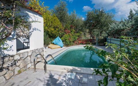 Villa Eva: Blau, Schwimmbad, Garten, Hinterhof, Schatten, Water Feature, Landscaping, Gartenmöbel, Resort, Eco Hotel