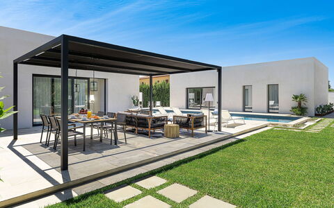 Villa la Isla: Garten, Outdoor Struktur, Terrasse, Landscaping, Pergola, Schatten, Hof, Gartenmöbel, Design, Garten