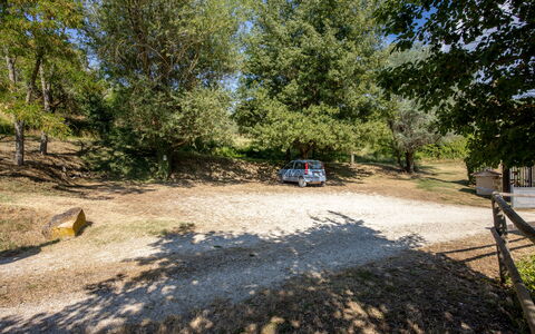 Il Giuncheto, Pool, Amazing View, Umbrian Countrys: Baum, Weg, Boden, Familienauto, Parkplatz, Auffahrt, Schatten