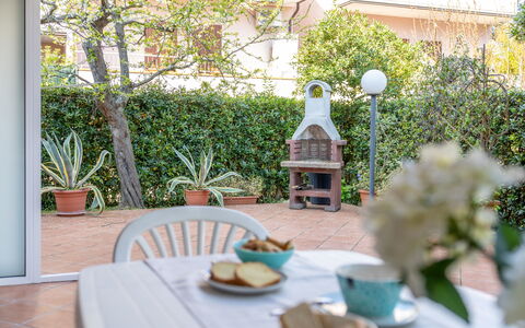 Veranda sul Conero: Möbel, Gartenmöbel, Stuhl, Küche & Esszimmer Tisch, Tisch Im Freien, Blumentopf, Garten, Schatten, Zimmerpflanze, Hinterhof