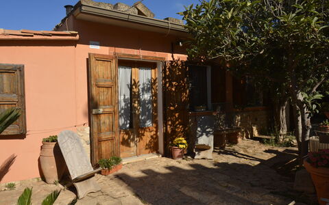 Ranch Salomonello: Blumentopf, Tür, Zimmerpflanze, Schatten, Garten, Home Door, Hinterhof, Garten, Holzbeize, Stuhl