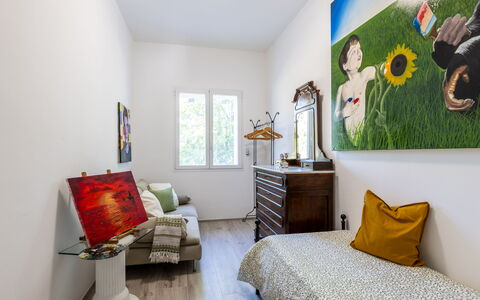 Art&Sea House: Möbel, Interior Design, Wand, Flooring, Fussboden, Schlafzimmer, Bilderrahmen, Zimmer, Bett, Beleuchtung