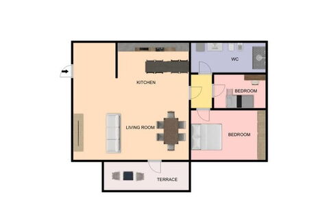 Suite Pineta: Wohnzimmer, Schlafzimmer, Bett