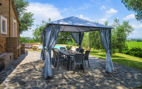 Fonte Pinella 8: Möbel, Stuhl, Gartenmöbel, Gazebo, Schatten, Überdachung, Tabelle, Tisch Im Freien, Garten, Outdoor Struktur