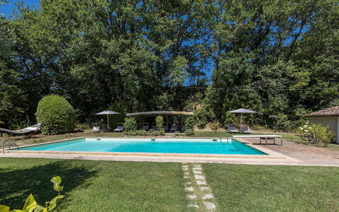 Casale le Querce di Cetona 8: Schwimmbad, Baum, Schatten, Garten, Estate, Resort, Landscaping, Hinterhof, Rasen, Hazienda