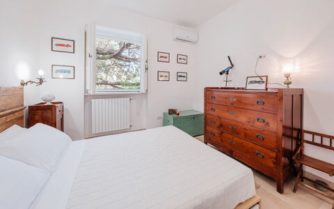 Villa Giari 8: Möbel, Bett, Interior Design, Schlafzimmer, Wand, Flooring, Fussboden, Holz, Bettdecke, Bedding
