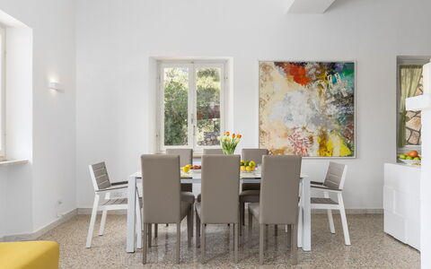 Villa Meraviglia 8: Möbel, Interior Design, Flooring, Stuhl, Tabelle, Wand, Fussboden, Holz, Küche & Esszimmer Tisch, Esszimmer