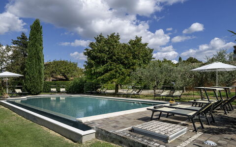 Podere Gellino 14: Schwimmbad, Baum, Gartenmöbel, Garten, Schatten, Sonnenliege, Resort, Estate, Landscaping, Hinterhof
